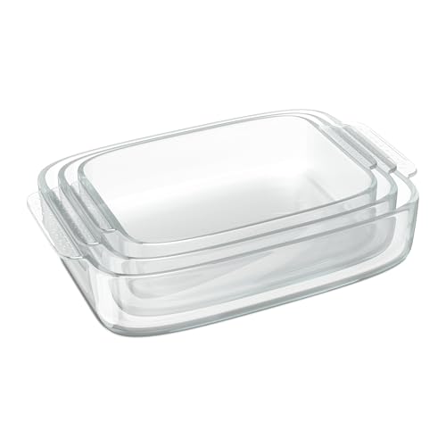 Relaxdays Auflaufform Set, Glas, 3 Größen, eckig, Ofenform für Lasagne, Gratin, Tiramisu, spülmaschinenfest, transparent von Relaxdays