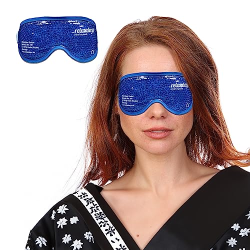 Relaxdays Augenmaske kühlend & wärmend, 2er Set, Gelperlen, Kühlmaske für Augen, Kühlbrille mit Klettverschluss, blau von Relaxdays