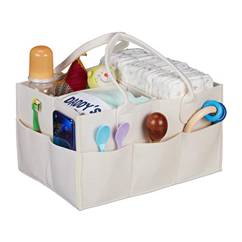 Relaxdays Baby Windel Caddy, 11 Fächer, entnehmbare Trenner, tragbare Filztasche, Auto & Wickeltisch Organizer, beige von Relaxdays