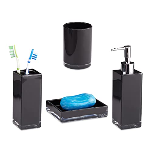 Relaxdays Badaccessoires Set 4-teilig, modern, Zahnputzbecher, Zahnbürstenhalter, Seifenspender, Seifenschale, schwarz, 9 x 12 x 19.5 cm Relaxdays Badaccessoires Set 4-teilig, modern, Zahnputzbecher, Zahnbürstenhalter, Seifenspender, Seifenschale, schwarz, 9 x 12 x 19.5 cm von Relaxdays