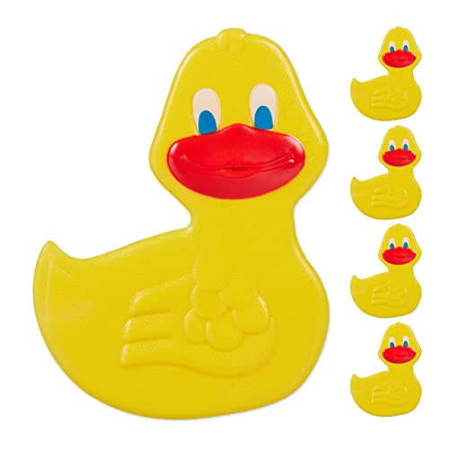 Relaxdays Badewannen Sticker Kinder, 5er Set, Tier-Design Ente, mit Saugnäpfen, Wanne & Dusche, Anti Rutsch Pads, gelb von Relaxdays