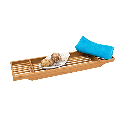Relaxdays Badewannenablage Bambus H x B x T: ca. 5,5 x 70 x 16,5 cm Wannenbrücke mit 3 praktischen Fächern zur Ablage von Seife, Creme als dekorativer Badewannenaufsatz aus hochwertigem Holz, natur von Relaxdays