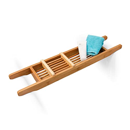 Relaxdays Badewannenablage aus Bambus HxBxT: ca. 6,5 x 69 x 14 cm Badewannenbrücke mit verstellbarer Seifenschale Badewannenbrett als Wannenregal und Badewannenbutler praktischer Wannenaufsatz, natur von Relaxdays