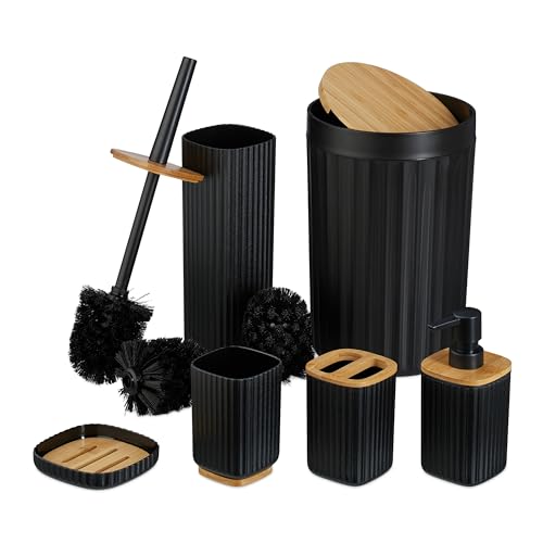 Relaxdays Badezimmer Set, 6-teilig, Badaccessoires Kunststoff & Bambus, komplettes Badzubehör-Set, Badset, schwarz/Natur Relaxdays Badezimmer Set, 6-teilig, Badaccessoires Kunststoff & Bambus, komplettes Badzubehör-Set, Badset, schwarz/Natur von Relaxdays