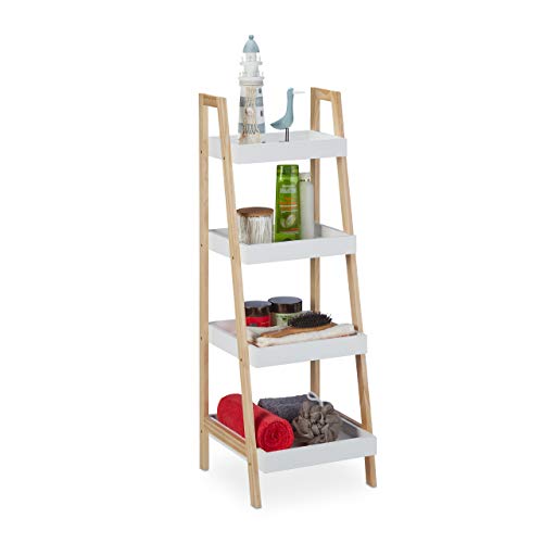 Relaxdays Badregal, 4 Fächer, Leiterregal für Badezimmer, MDF & Kiefernholz, offen, HBT: 98,5 x 34,5 x 36 cm, weiß/natur Relaxdays Badregal, 4 Fächer, Leiterregal für Badezimmer, MDF & Kiefernholz, offen, HBT: 98,5 x 34,5 x 36 cm, weiß/natur von Relaxdays