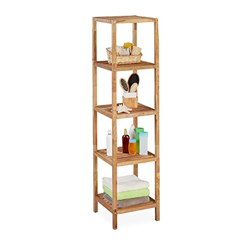 Relaxdays Badregal Walnuss, HBT 145 x 36 x 36 cm, 5 Ablagen, quadratisch, Standregal Küche, Badezimmer Regal Holz, Natur Relaxdays Badregal Walnuss, HBT 145 x 36 x 36 cm, 5 Ablagen, quadratisch, Standregal Küche, Badezimmer Regal Holz, Natur von Relaxdays