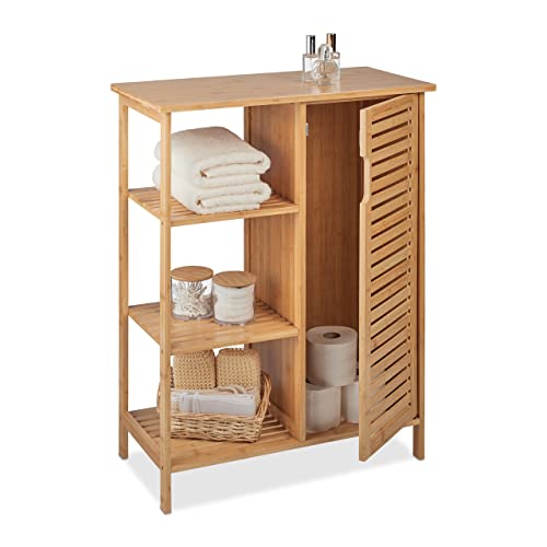 Relaxdays Badschrank Bambus, 3 offene Ablagen & Schrankfach, HBT: 87,5 x 67 x 33 cm, stehendes Badregal mit Tür, Natur Relaxdays Badschrank Bambus, 3 offene Ablagen & Schrankfach, HBT: 87,5 x 67 x 33 cm, stehendes Badregal mit Tür, Natur von Relaxdays