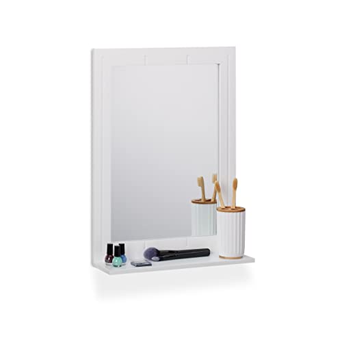 Relaxdays Badspiegel, Wandspiegel mit Ablage, Rahmen, rechteckiger Badezimmerspiegel, H x B x T: 55 x 40 x 12 cm, weiß, Faserplatte 50% Glas von Relaxdays