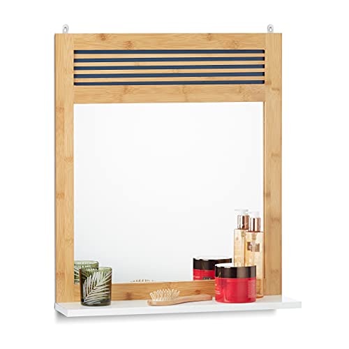 Relaxdays Badspiegel mit Ablage, verzierter Wandspiegel, Bambus Badezimmerspiegel HBT: 61 x 53 x 15 cm, natur weiß Standard von Relaxdays