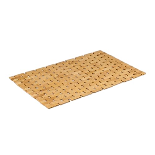Relaxdays Badvorleger Bambus, 60x40 cm, Rutschfester Duschvorleger, zusammenrollbare Badematte, Bambusmatte Bad, Natur von Relaxdays