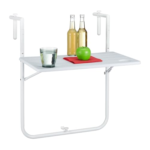 Relaxdays Balkon Hängetisch, klappbar, 3-Fach höhenverstellbar, Tischplatte in Holzoptik, B x T: 59,5 x 35,5 cm, weiß von Relaxdays