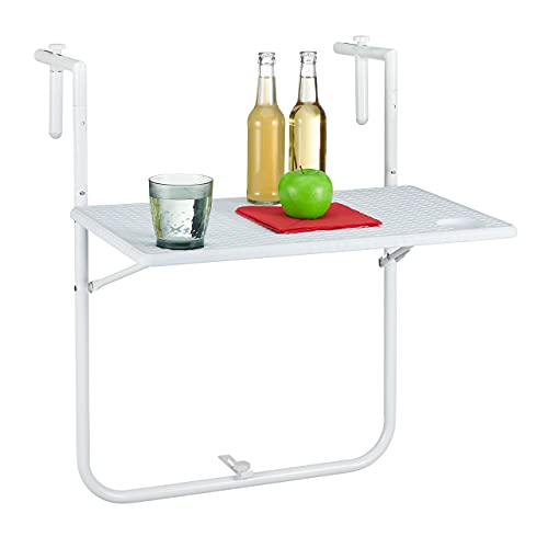 Relaxdays Balkon Hängetisch, klappbar, 3-Fach höhenverstellbar, Tischplatte in Rattanoptik, B x T: 59,5 x 36 cm, weiß von Relaxdays