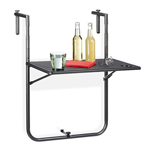 Relaxdays Balkonhängetisch klappbar, 3-Fach höhenverstellbar, Rattan-Optik, wetterfest, Tisch BxT 59,5 x 36 cm, schwarz von Relaxdays