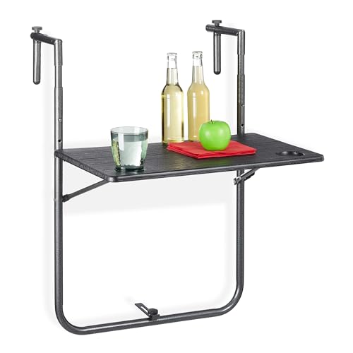 Relaxdays Balkonhängetisch klappbar, 3-Fach höhenverstellbar, Tischplatte in Holz-Optik B x T: 59,5 x 36 cm, schwarz von Relaxdays