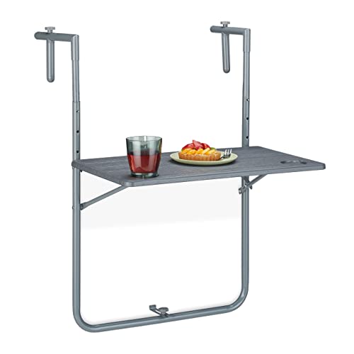 Relaxdays Balkonhängetisch klappbar, BxT: 59,5 x 60 cm, 3-Fach höhenverstellbar, 2 Getränkehalter, Geländertisch, grau von Relaxdays