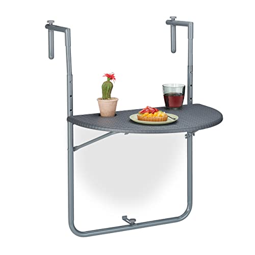 Relaxdays Balkonhängetisch klappbar, BxT: 59,5 x 63 cm, 3-Fach höhenverstellbar, 2 Getränkehalter, Geländertisch, grau von Relaxdays