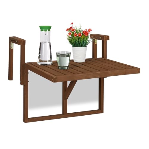 Relaxdays Balkontisch klappbar, Balkonklapptisch zum Einhängen, BxT: 60x45 cm, höhenverstellbar, Hängetisch, Dunkelbraun,55 x 69.5 x 66 cm von Relaxdays