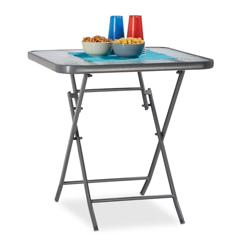 Relaxdays Balkontisch klappbar STRUK mit Ornament-Glasplatte, Bistrotisch für Garten & Balkon, eckig, 70 x 70 cm, grau von Relaxdays