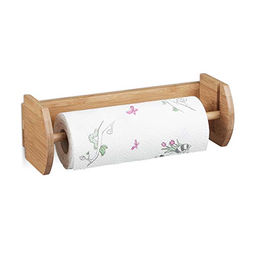 Relaxdays Bambus HBT: 12 x 37 x 13 cm Papierrollenhalter Holz zur Wandmontage als Spender und Halter für Küchenrolle Küchenrollenspender sowie Haushaltsrollenhalter, Natur Wand Küchenrollenhalter von Relaxdays