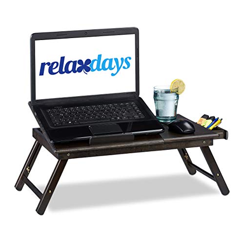 Relaxdays Bambus Laptoptisch, HBT: 24x60x35cm, höhenverstellbarer Laptopständer für Bett und Sofa, mit Schublade, braun von Relaxdays