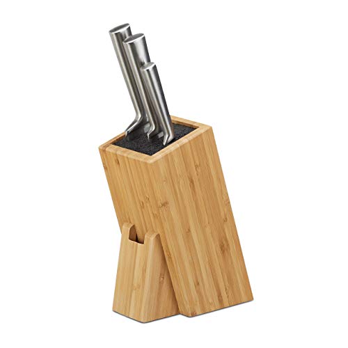 Relaxdays Bambus Messerblock mit Borsteneinsatz, Küchenblock für 6 Messer aller Art, unbestückter Holzblock, natur, 17 x 11 x 25 cm von Relaxdays
