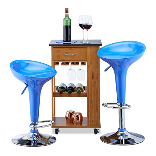 Relaxdays Barhocker 2er Set, höhenverstellbar, drehbar, bis 120 kg, mit Lehne, Barstuhl, HxBxT: 88 x 44 x 40 cm, blau von Relaxdays