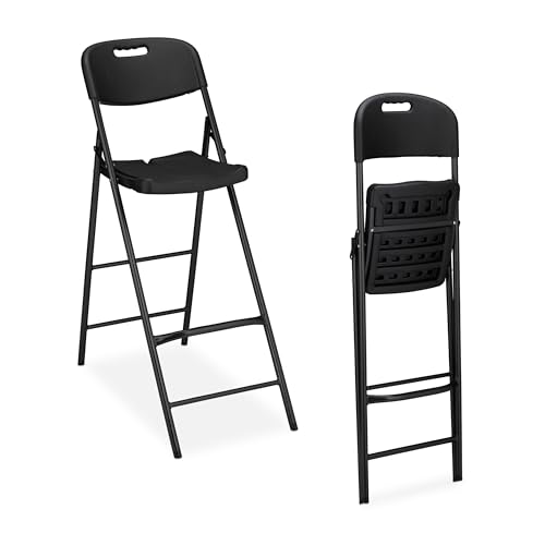 Relaxdays Barhocker klappbar, 2er Set, mit Lehne, HxBxT: 118 x 44,5 x 82 cm, hoher Barstuhl, Kunststoff & Stahl, schwarz von Relaxdays