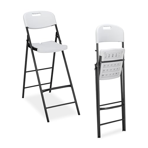 Relaxdays Barhocker klappbar, 2er Set, mit Lehne, HxBxT: 118 x 44,5 x 82 cm, hoher Barstuhl, Kunststoff & Stahl, weiß von Relaxdays