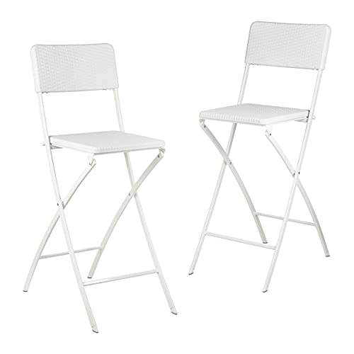 Relaxdays Barhocker klappbar, 2er Set, Rattan-Optik, Rückenlehne, HBT: 115 x 44 x 63 cm, Barstuhl, PE & Metall, weiß von Relaxdays