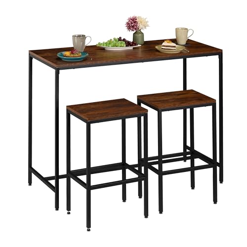 Relaxdays Bartisch Set, 3-TLG, Theke mit Hockern, Esstisch HBT: 90 x 120 x 50 cm, 2 Personen, Industrial, braun/schwarz Relaxdays Bartisch Set, 3-TLG, Theke mit Hockern, Esstisch HBT: 90 x 120 x 50 cm, 2 Personen, Industrial, braun/schwarz von Relaxdays