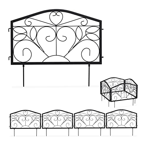 Relaxdays Beetzaun, 4-teilige Beetumrandung für Garten, Steckzaun Eisen, antik, Ornamente, HxB: 33 x 225 cm, schwarz von Relaxdays