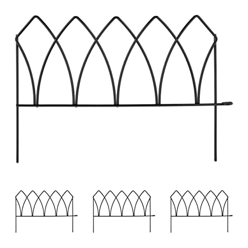 Relaxdays Beetzaun Metall, HxB je 29,5x43,5 cm, Garten Beeteinfassung zum Stecken, 4 Zaunelemente, Bogen-Optik, schwarz von Relaxdays