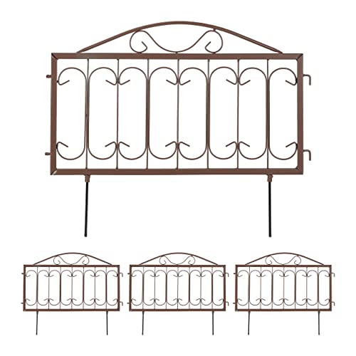 Relaxdays Beetzaun Metall, HxB: 46 x 57 cm, Garten Beeteinfassung zum Stecken, 4 Zaunelemente, Antik-Design, braun von Relaxdays