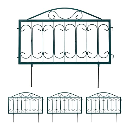 Relaxdays Beetzaun Metall, HxB: 46 x 57 cm, Garten Beeteinfassung zum Stecken, 4 Zaunelemente, Antik-Design, dunkelgrün von Relaxdays