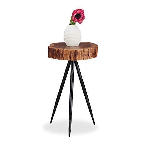 Relaxdays Beistelltisch, Massivholz Baumscheibe, Metallbeine, rustikaler Design Ablagetisch, Mangoholz, 50cm hoch, natur von Relaxdays