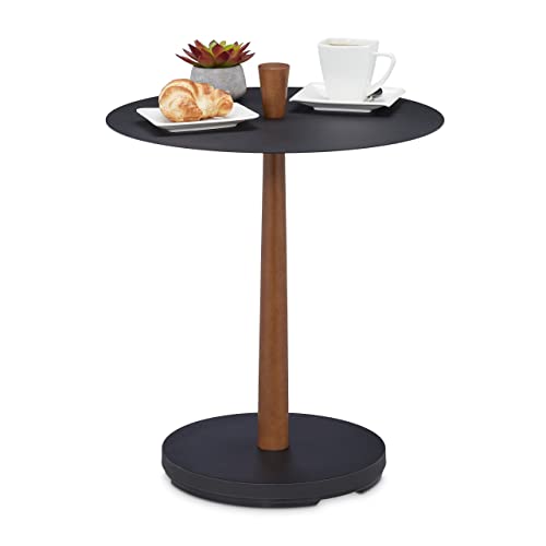 Relaxdays Beistelltisch, Stahl, Holz, HxD: 56 x 45 cm, runder Wohnzimmertisch, Metalltisch Industrial, schwarz/braun von Relaxdays