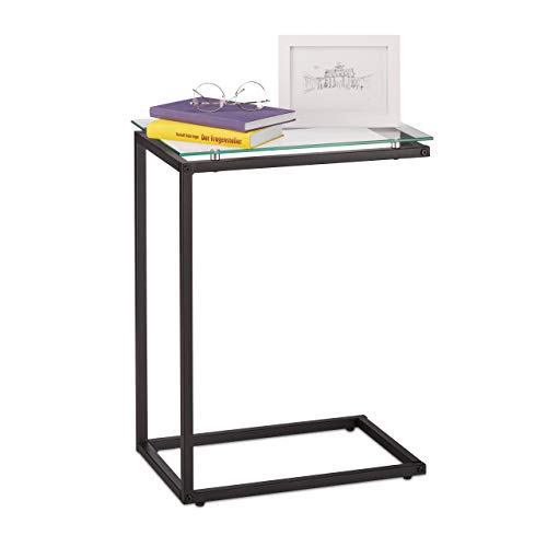 Relaxdays Beistelltisch, U-Form, Glas Tischplatte, Metall, Bauhausstil, Konsolentisch HxBxT: 61 x 30 x 45 cm, schwarz von Relaxdays