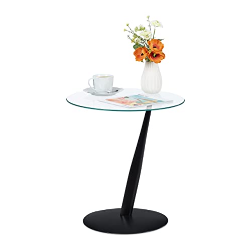 Relaxdays Beistelltisch, runder Couchtisch, H x D: 49 x 45 cm, Glas & Stahl, für Wohnzimmer, moderner Sofatisch, schwarz von Relaxdays