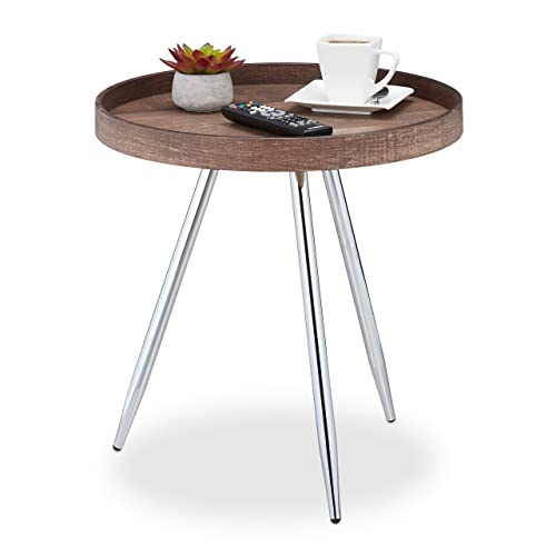 Relaxdays Couchtisch Beistelltisch, runder Sofatisch, HxD: 48x46 cm, Vintage Holzoptik, Wohnzimmertisch MDF & Stahl, braun/Silber, 60 40% Faserplatte von Relaxdays