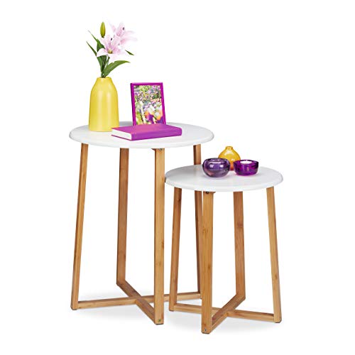 Relaxdays Beistelltisch 2er Set, runde Satztische, 48,5 & 60,5 cm hoch, modernes Design, Wohnzimmertisch, Natur/weiß Relaxdays Beistelltisch 2er Set, runde Satztische, 48,5 & 60,5 cm hoch, modernes Design, Wohnzimmertisch, Natur/weiß von Relaxdays
