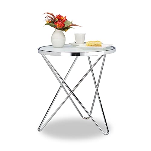 Relaxdays Beistelltisch Glas, Medium, Chrom, Milchglas, Couchtisch, Kaffeetisch, Stahl, HBT: 10 x 86 x 62 cm, silber von Relaxdays