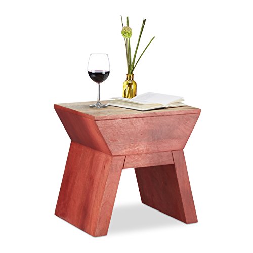 Relaxdays Beistelltisch Hocker 2 in 1, Holztisch aus Mangoholz, Sitzhocker im Bauhausstil HxBxT: 44 x 45 x 35 cm, rot von Relaxdays