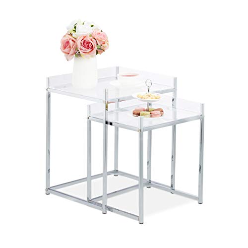 Relaxdays Beistelltisch im 2er Set, eckig, modernes Design, Acryltisch für Wohnzimmer, HBT: 49 x 40 x 35 cm, transparent von Relaxdays