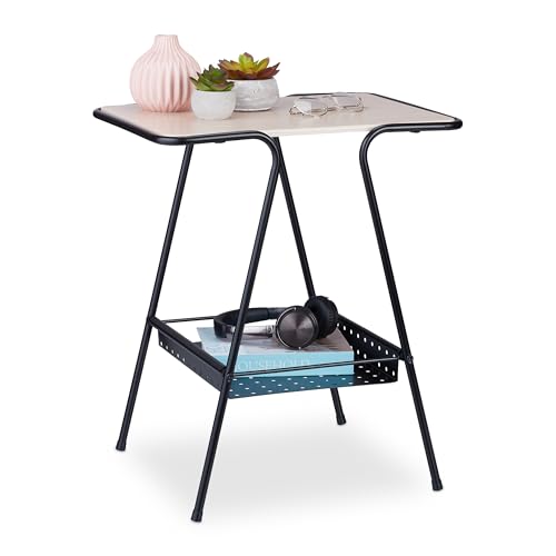 Relaxdays Beistelltisch mit Magazinablage, Metall, MDF, Tischplatte in Holzoptik, Beitisch HBT 55x45x35cm, schwarz/Natur von Relaxdays