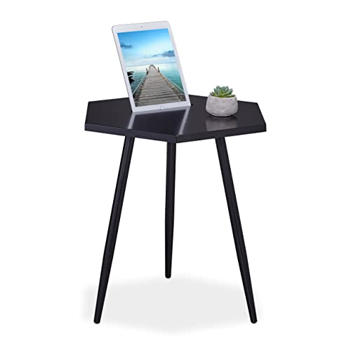 Relaxdays Beistelltisch mit Tablet-Halter, HBT: 50x50x43,5 cm, sechseckiger Sofatisch, Wohnzimmer, MDF & Stahl, schwarz von Relaxdays