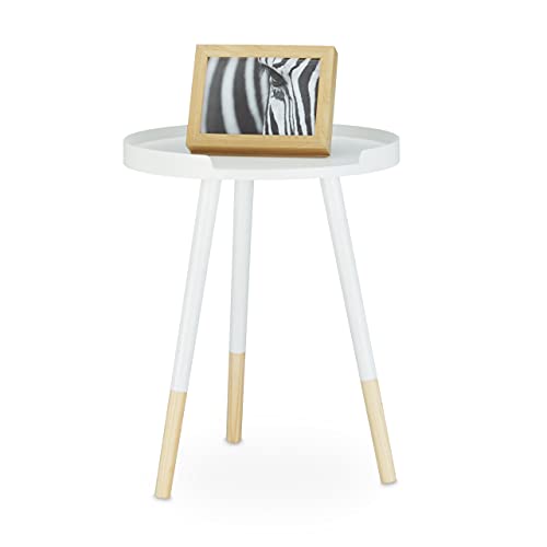 Relaxdays Beistelltisch skandinavisches Design, 70er, Nachttisch mit Rand, dreibeinig, H x B x T: 49 x 40 x 40 cm, weiß von Relaxdays