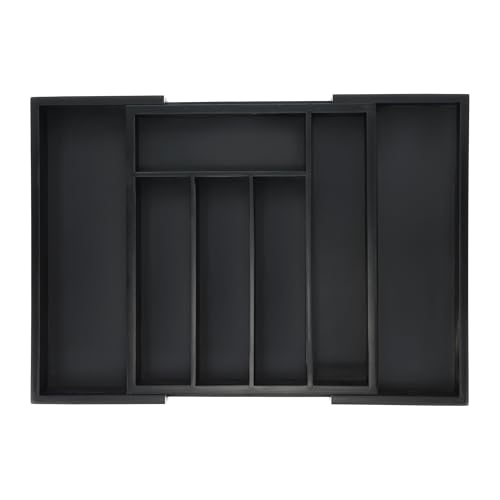 Relaxdays Besteckkasten, ausziehbar, 5 bis 7 Fächer, Schubladen Ordnungssystem, Bambus & MDF, Besteck Organizer, schwarz von Relaxdays