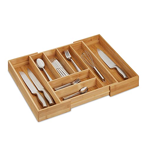 Relaxdays Besteckkasten Bambus, ausziehbar, Besteckeinsatz für Schubladen, Schubladeneinsatz HBT 6, 5x57, 5x43 cm, natur von Relaxdays