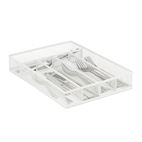 Relaxdays Besteckkasten Metall, Schubladenorganizer für Küchenbesteck, 5 Fächer, Mesh Optik, HBT: 5,5x23,5x32 cm, weiß, 1 Stück von Relaxdays