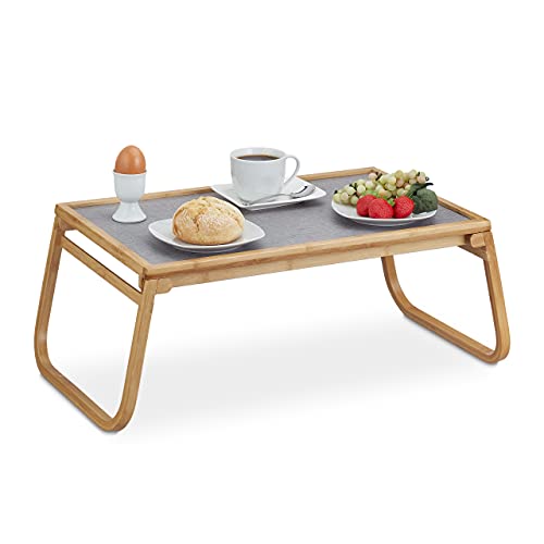 Relaxdays Betttablett Bambus, klappbare Beine, erhöhter Rand, Frühstückstablett Bett, HxBxT: 23 x 60 x 33 cm, Natur/grau von Relaxdays